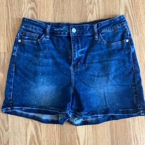 Judy Blue bleach sprayed dark denim shorts